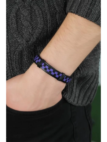 Mor Renk Damalı Deri Erkek Bileklik