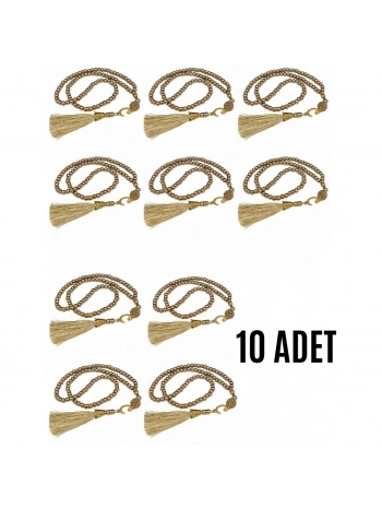 Namaz Tesbihi Vavlı 99lu Cam İncili 35 Besmele-i Şerif Dua Kartı İle Süt Kahve Renk Hediyelik 10 Adet