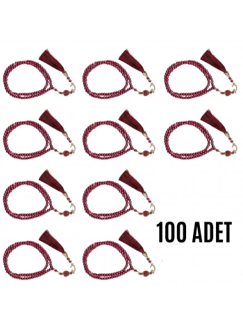 Namaz Tesbihi Vavlı 99lu Cam İncili Amenerrasulü Dua Kartı İle Fuşya Renk Hediyelik 100 Adet