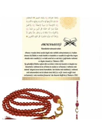 Namaz Tesbihi Vavlı 99lu Cam İncili Amenerrasulü Dua Kartı İle Fuşya Renk Hediyelik