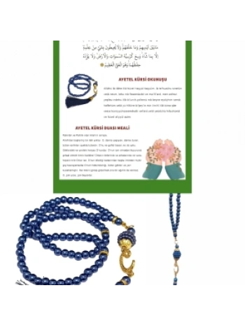 Namaz Tesbihi Vavlı 99lu Cam İncili Ayet-el Kürsi Dua Kartı İle Lacivert Renk Hediyelik