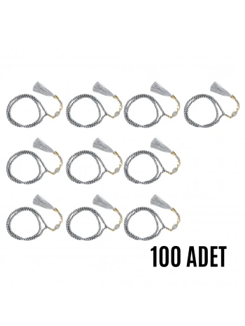 Namaz Tesbihi Vavlı 99lu Cam İncili Esmaul Hüsna Dua Kartı İle Gri Renk Hediyelik 10 Adet