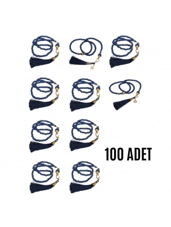 Namaz Tesbihi Vavlı 99lu Cam İncili Esmaul Hüsna Dua Kartı İle Lacivert Renk Hediyelik 100 Adet