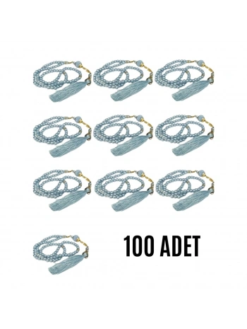 Namaz Tesbihi Vavlı 99lu Cam İncili Esmaul Hüsna Dua Kartı İle Mavi Renk Hediyelik 100 Adet