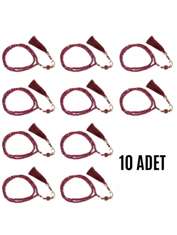 Namaz Tesbihi Vavlı 99lu Cam İncili İsmi Azam Dua Kartı İle Fuşya Renk Hediyelik 10 Adet