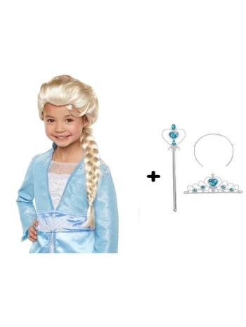 Örgülü Karlar Ülkesi Frozen Elsa Peruğu Tacı Ve Sopası Çocuk Boy