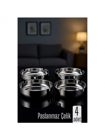 Paslanmaz Yuvarlak Küllük - Metal Kül Tablası - Masaüstü Küllük 4 LÜ