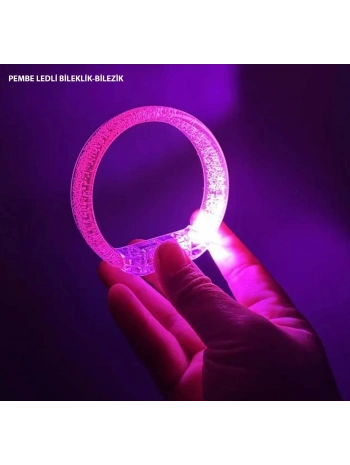 Pembe Led Işıklı Baskı Yapılabilen Pilli Bileklik Bilezik 1,5 cm Genişlik (5047)