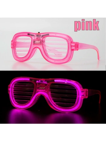 Pembe Led Işıklı Parti Gözlüğü - Neon Glow Şerit Gözlük 3 Modlu (5047)