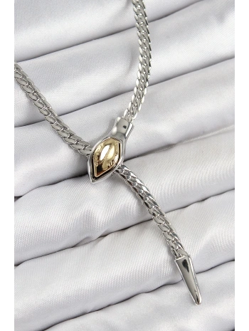 Pirinç Asansörlü Yılan Model Gümüş Renk Kadın Kolye