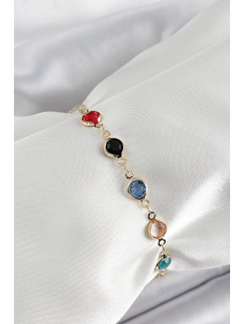 Pirinç Asorti Model Gold Renk Zirkon Taşlı Kadın Bileklik