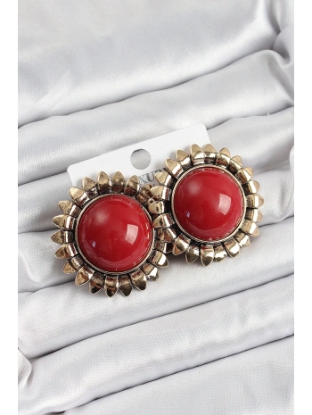 Pirinç Bordo Vintage Model Gold Renk Kadın Küpe