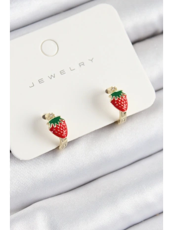 Pirinç Çilek Model Gold Renk Çocuk Küpe