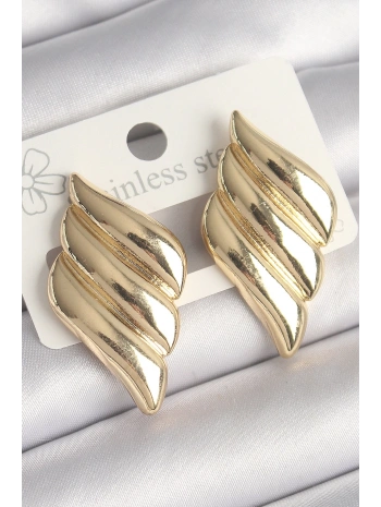 Pirinç Gold Renk 3 Sıralı Dalgalı Model Kadın Küpe