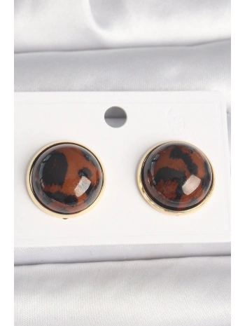 Pirinç Gold Renk 3D Daire Leopar Model Kadın Küpe
