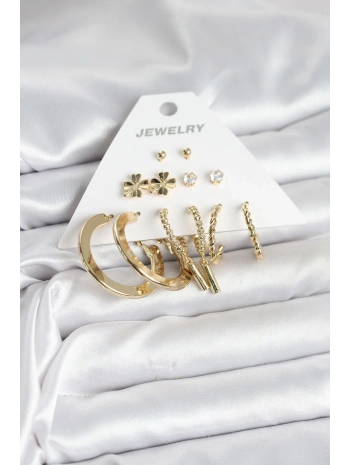 Pirinç Gold Renk 6 Çift Kadın Küpe Seti