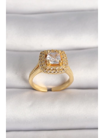 Pirinç Gold Renk Ayarlanabilir Baget Zirkon Taş Model Kadın Yüzük - TJ-BYK3599