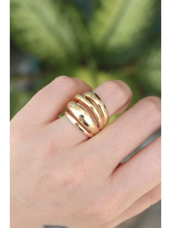 Pirinç Gold Renk Ayarlanabilir Tırtıklı Bombe Yüzük