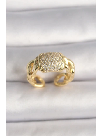 Pirinç Gold Renk Ayarlanabilir Zirkon Taşlı Kadın Yüzük