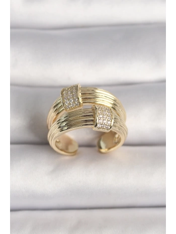 Pirinç Gold Renk Ayarlanabilir Zirkon Taşlı Kadın Yüzük - TJ-BYK3591