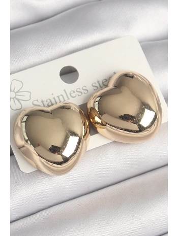 Pirinç Gold Renk Bombe Kalp Model Kadın Küpe