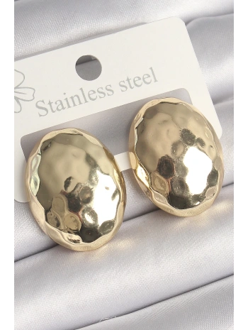 Pirinç Gold Renk İşlemeli Bombe Oval Model Kadın Küpe