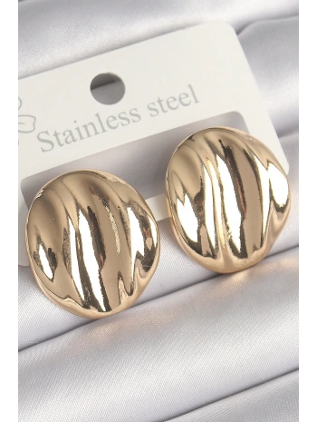 Pirinç Gold Renk İşlemeli Daire Plaka Model Kadın Küpe