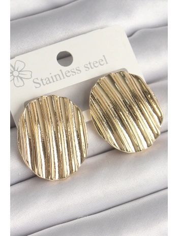 Pirinç Gold Renk İşlemeli Daire Plaka Model Kadın Küpe