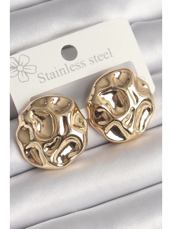 Pirinç Gold Renk İşlemeli Daire Plaka Model Kadın Küpe