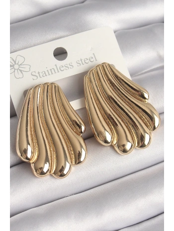 Pirinç Gold Renk İşlemeli İstirdye Model Kadın Küpe