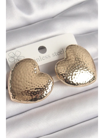 Pirinç Gold Renk İşlemeli Kalp Model Kadın Küpe