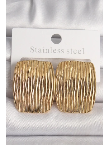 Pirinç Gold Renk İşlemeli Kare Plaka Model Kadın Küpe