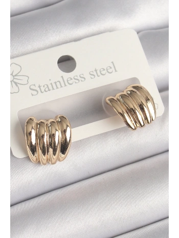 Pirinç Gold Renk İşlemeli Yarım Halka Model Kadın Küpe