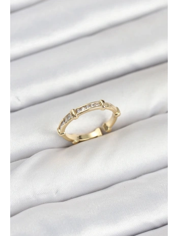 Pirinç Gold Renk Kemik Model Zirkon Taşlı Kadın Yüzük