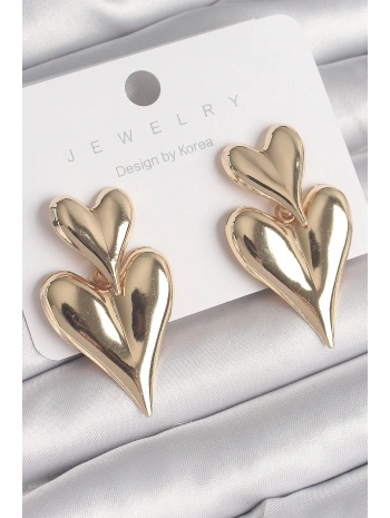 Pirinç Gold Renk Sallantı Kalp Model Kadın Küpe