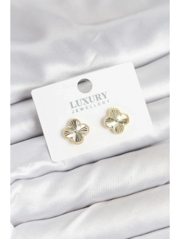 Pirinç Gold Renk Tekli Yonca Kadın Küpe