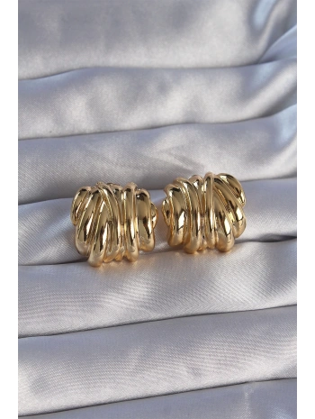 Pirinç Gold Renk Tırtıklı Bombe Model Küpe