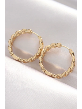 Pirinç Gold Renk Zincir Model Halka Küpe