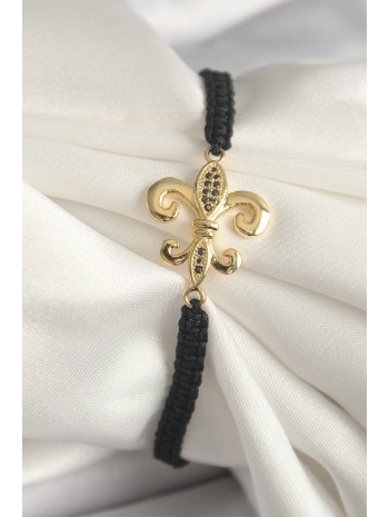 Pirinç Gold Renk Zirkon Taş İşlemeli Zambak Figür Asansörlü Makrome Model Kadın Bileklik