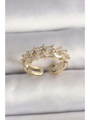 Pirinç Gold Renk Zirkon Taşlı Ayarlanabilir Yüzük