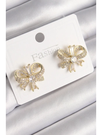 Pirinç Gold Renk Zirkon Taşlı Fiyonk Model Kadın Küpe