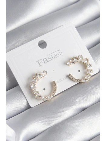 Pirinç Gold Renk Zirkon Taşlı Kadın Küpe