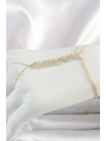 Pirinç Gold Renk Zirkon Taşlı V Model Kadın Şahmeran