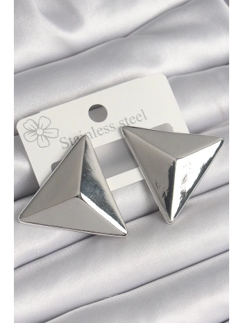 Pirinç Gümüş Renk 3D Üçgen Model Kadın Küpe