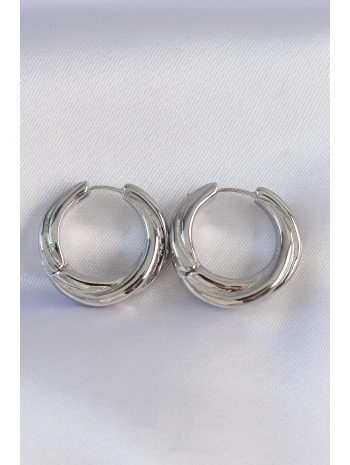 Pirinç Gümüş Renk Asimetrik Kıvrım Küpe