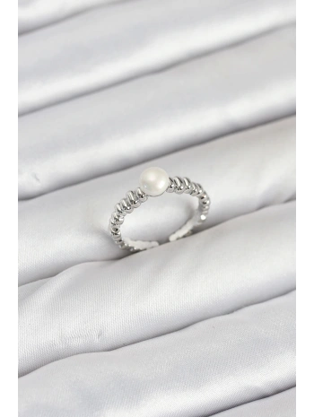 Pirinç Gümüş Renk Göbek İnci Model Kadın Yüzük