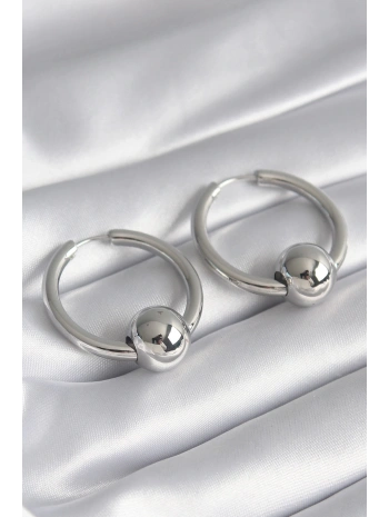 Pirinç Gümüş Renk Halka Top Model Kadın Küpe