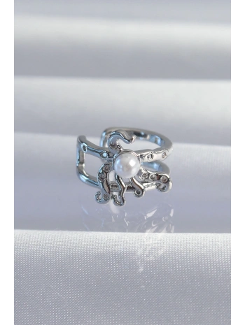 Pirinç Gümüş Renk İncili Ahtapot Earcuff Küpe