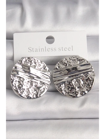 Pirinç Gümüş Renk İşlemeli Daire Plaka Model Kadın Küpe