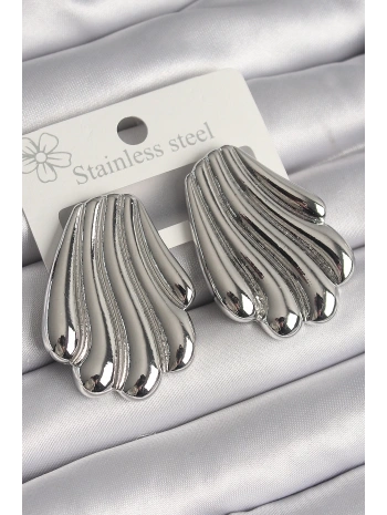 Pirinç Gümüş Renk İşlemeli İstiridye Model Kadın Küpe